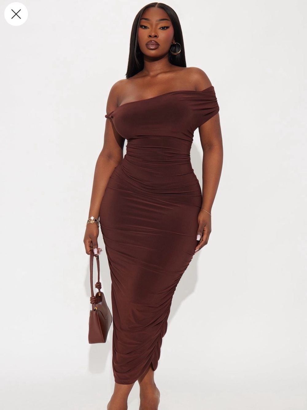 Brown Ruched Midi Dress